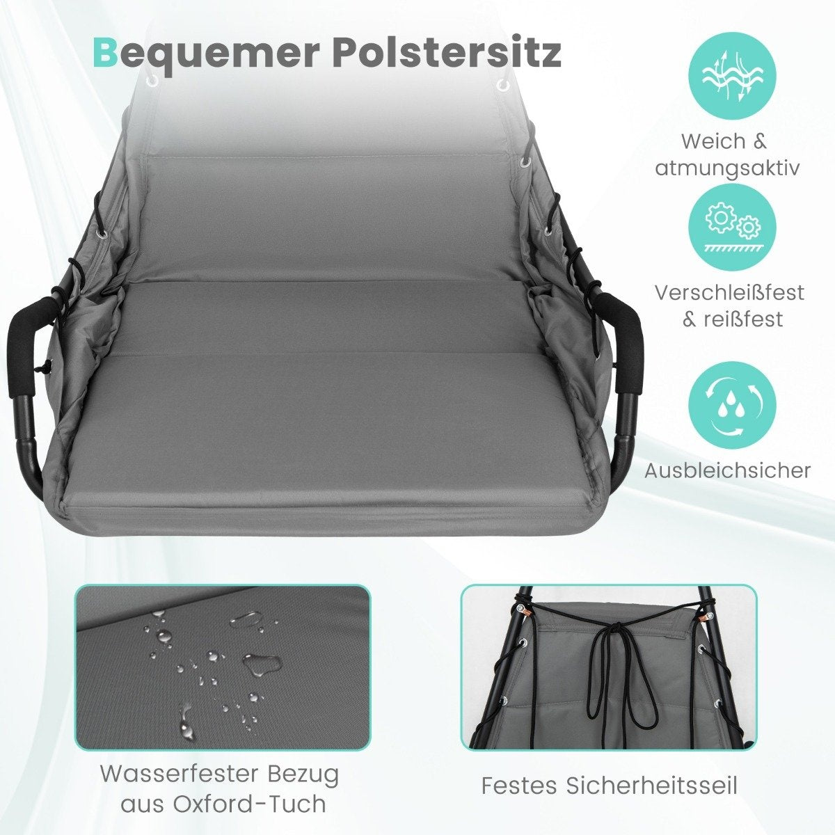Hanging chair with frame & Extra Large Padded Seat & Robust metal frame hammock gray