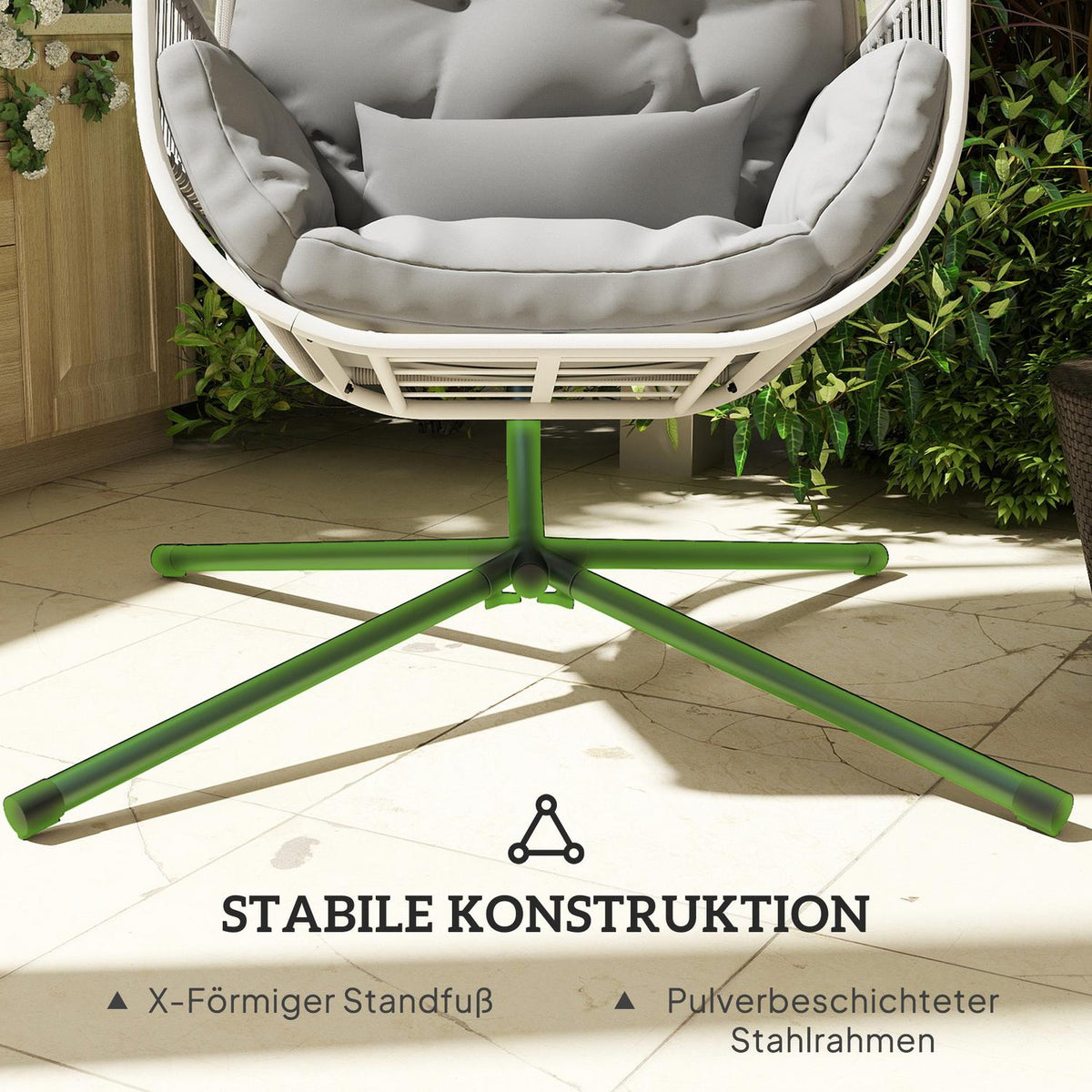Hanging chair with frame, egg-shaped hanging swing with soft, deep cushion, seat cushions, hammock for outdoor use, swing chair outdoor, patio, garden, light gray |