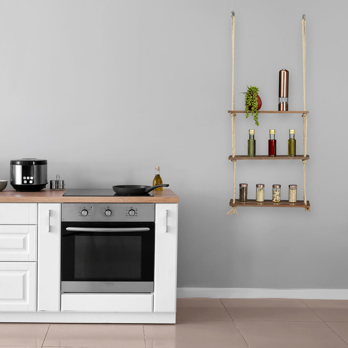 Hanging wooden shelf
