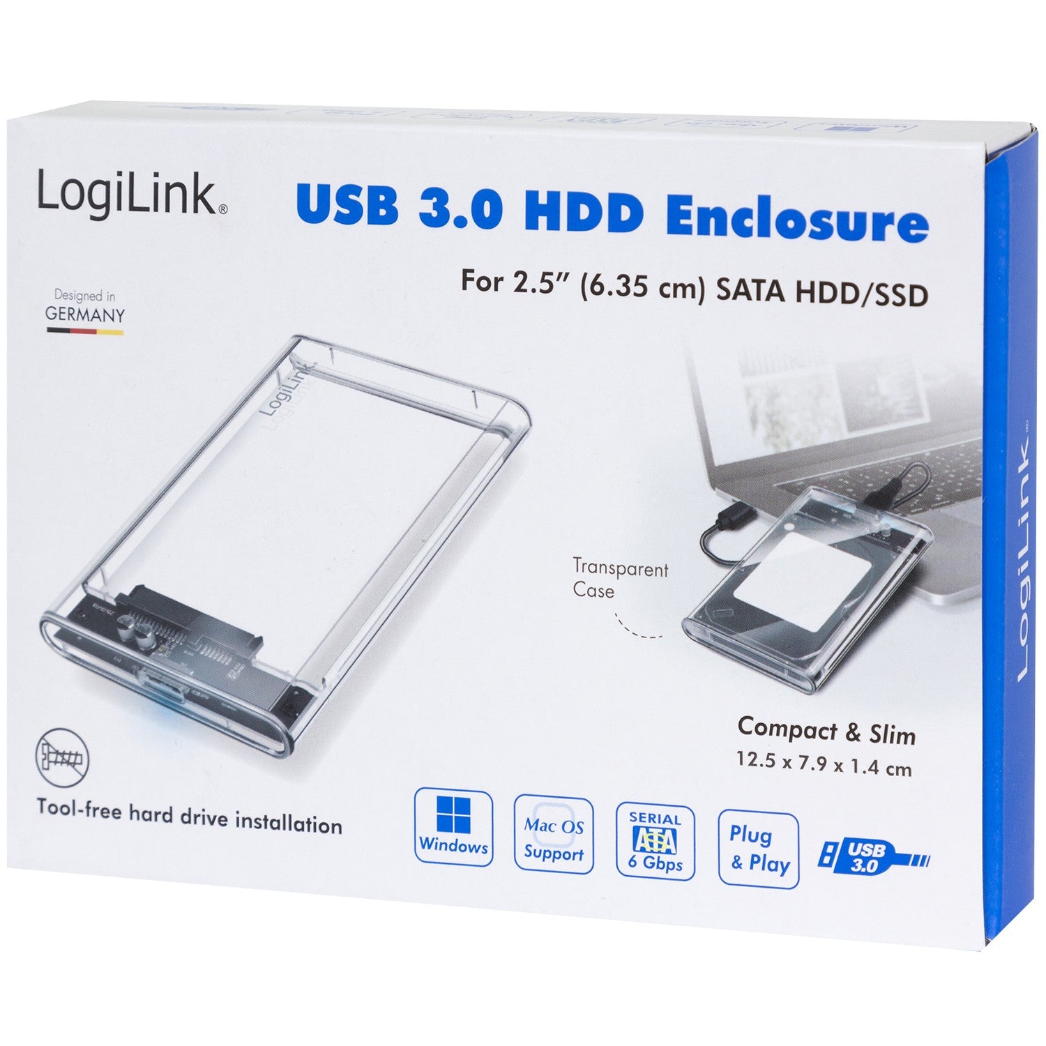 Hard drive cabinet 2.5" SATA USB 3.0 Screwless design Transparent
