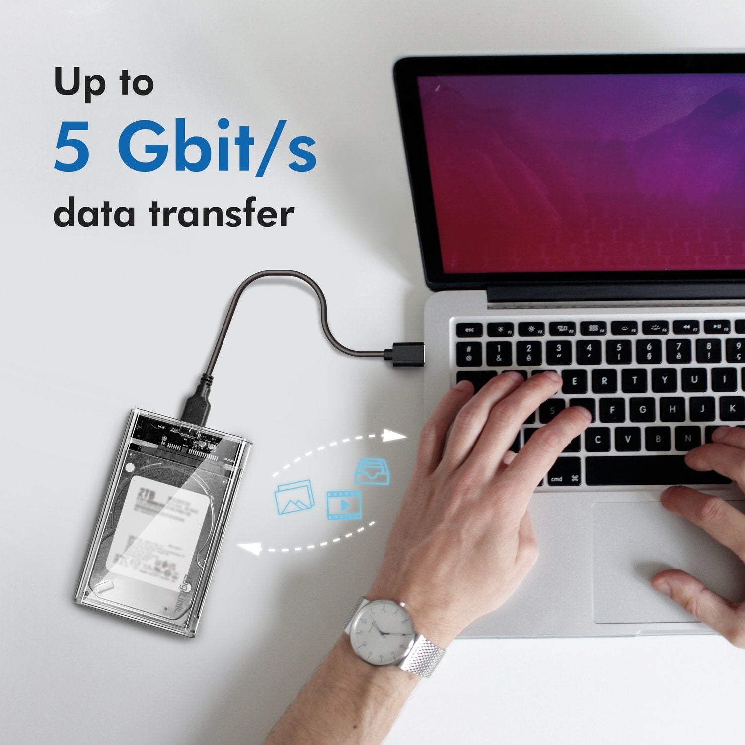 Hard drive cabinet 2.5" SATA USB 3.0 Screwless design Transparent