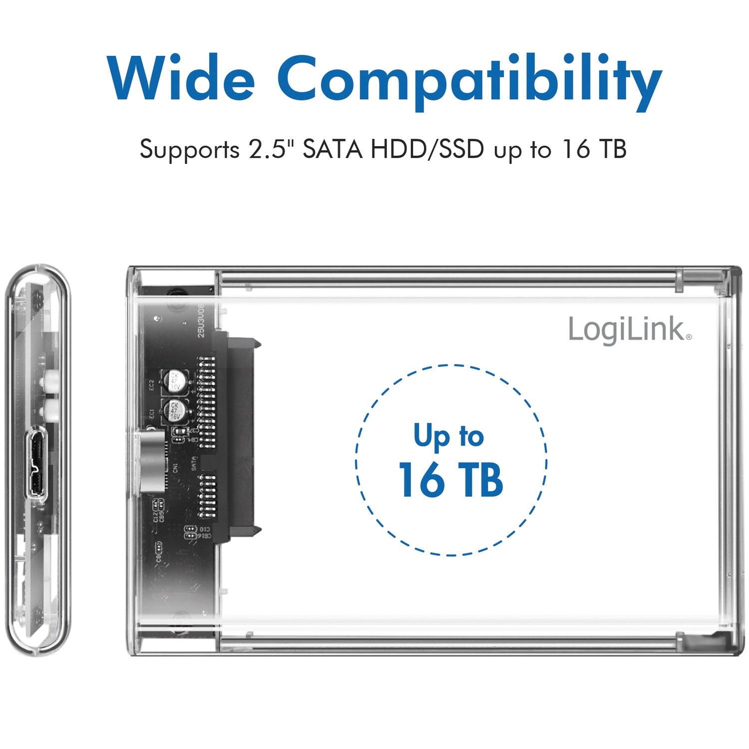 Hard drive cabinet 2.5" SATA USB 3.0 Screwless design Transparent