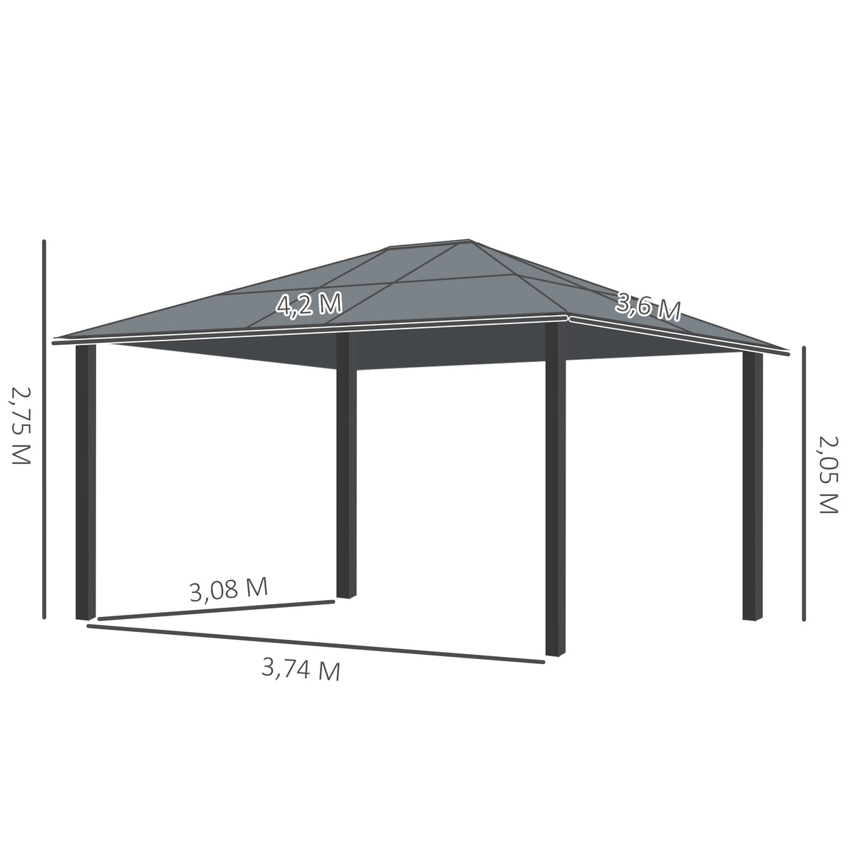 Hardtop Garden Pavilion 4.2x3.6m, Curtains with Mosquito Net