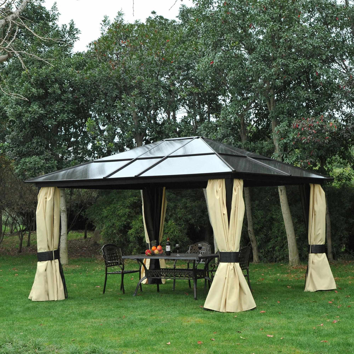 Hardtop Garden Pavilion 4.2x3.6m, Curtains with Mosquito Net
