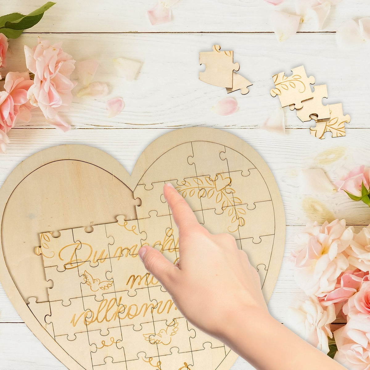 Heart-Shaped Engraved Wooden Jigsaw Puzzle Gift