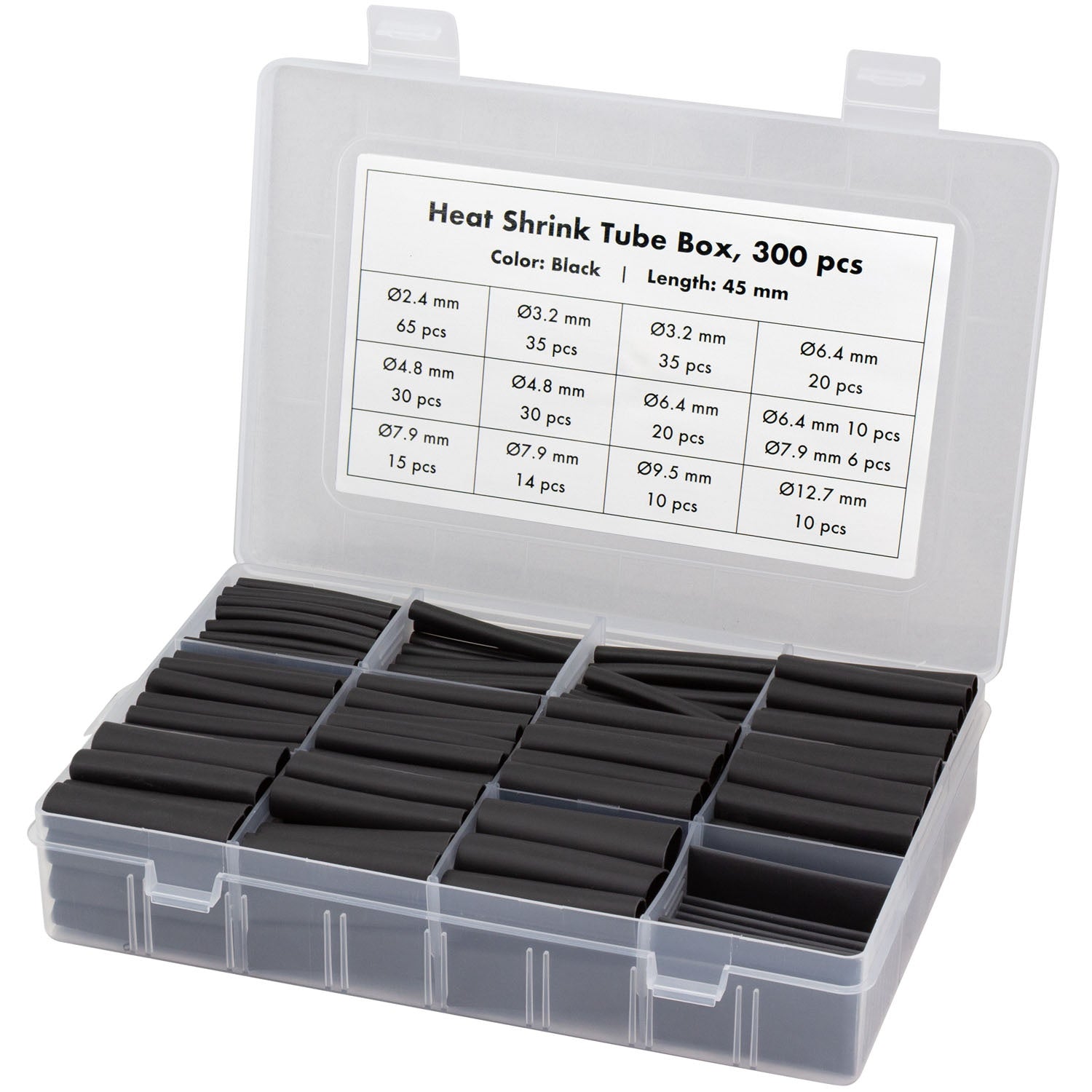 Heat Shrink Tubing, 300-Pack, 45mm Length, Black