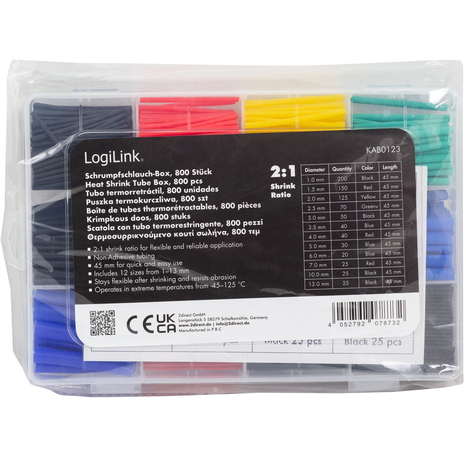 Heat Shrink Tubing, 800-Pack, 45mm, Mixed Colors