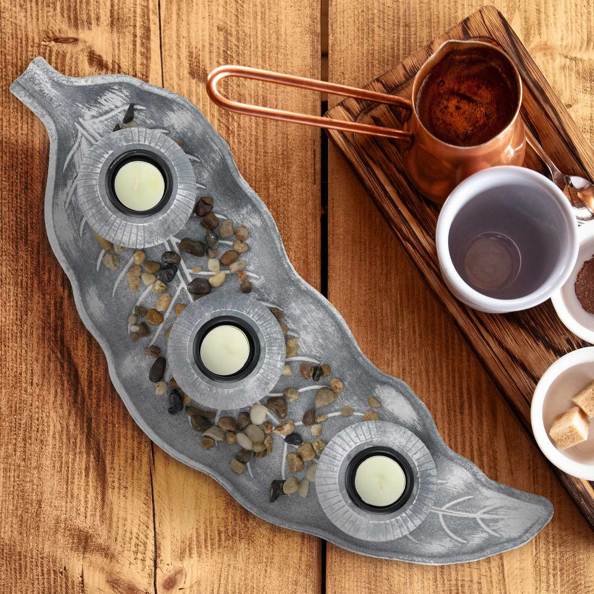 Heat candle holder with tray & stones