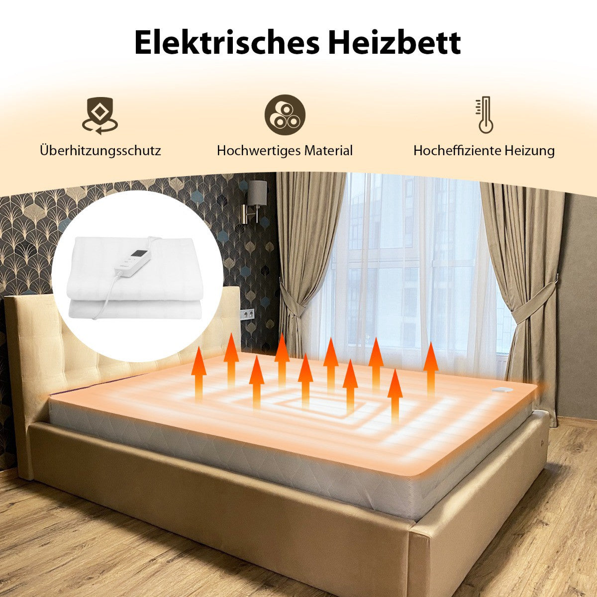 Heated Mattress Topper 160 x 140 cm, Dual Control, Timer