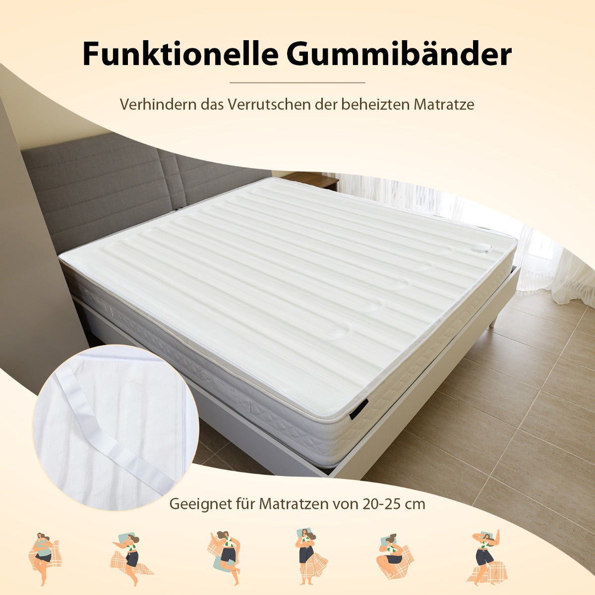 Heated Mattress Topper 160 x 140 cm, Dual Control, Timer