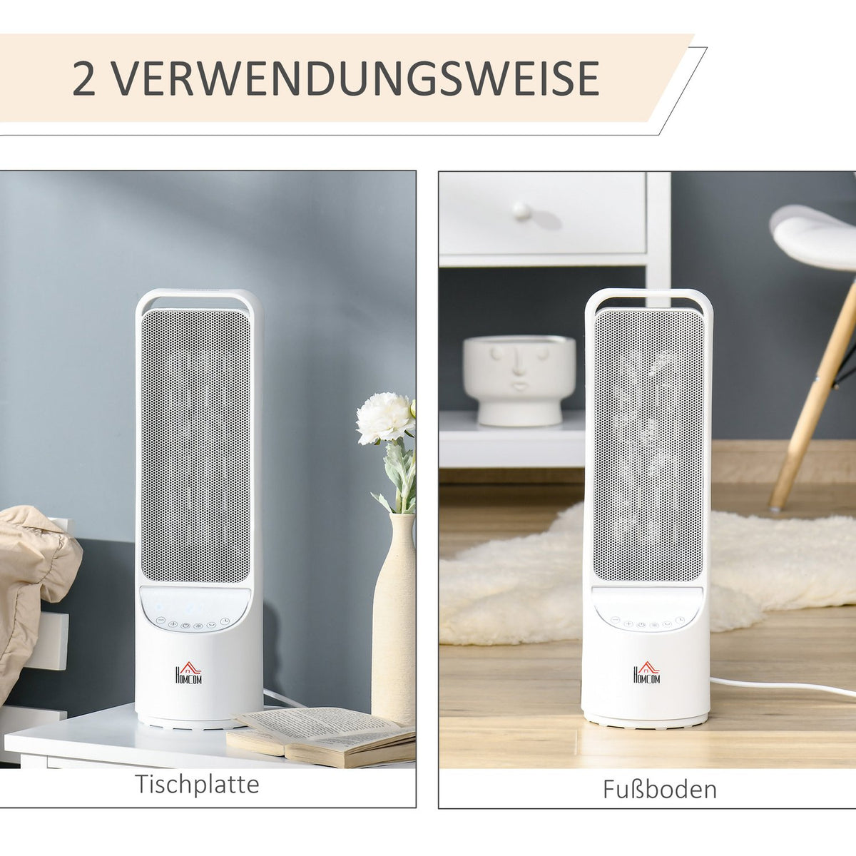 Heater Fan Heater 2000W Electric Heater Ceramic Heating Tower With Remote Control 12-Hour Timer Oscillation Heater Plastic White Ø15.1X50.9Hcm