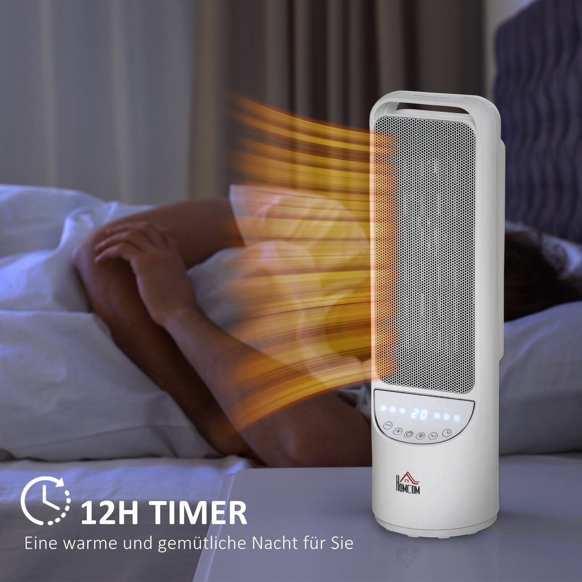 Heater Fan Heater 2000W Electric Heater Ceramic Heating Tower With Remote Control 12-Hour Timer Oscillation Heater Plastic White Ø15.1X50.9Hcm