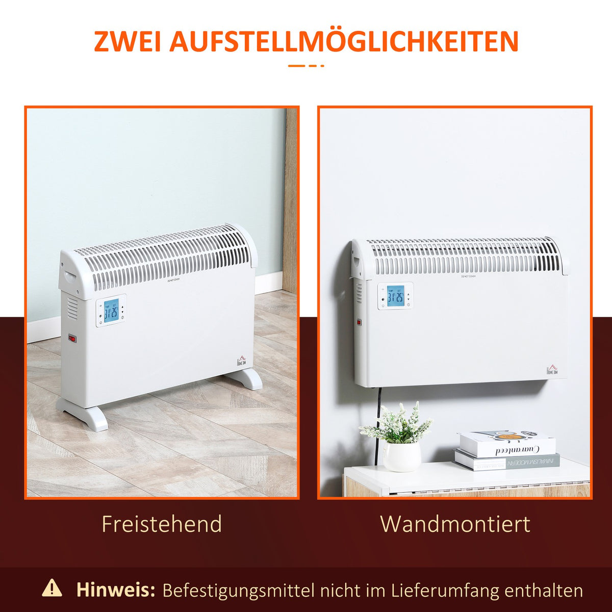 Heater Fan Heater 2000W Electric Heater With 3 Levels Warm 24 Hour Timer Heater Heat Metal Plastic White 58.5 X 20 X 43 Cm