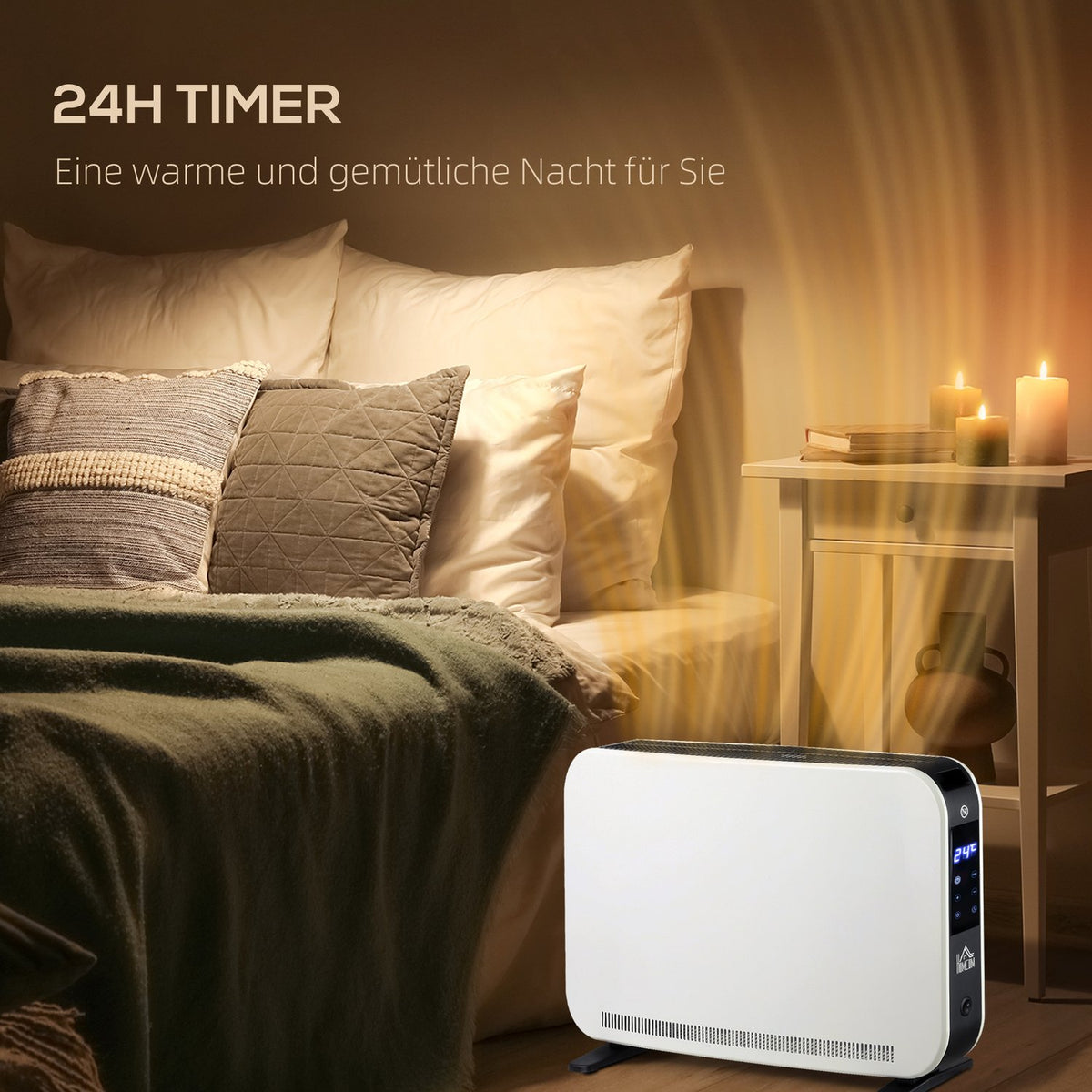 Heater Fan Heater 2180 W Electric Heater with LED Light 3 Levels Warm 24 Hour Timer Steel White 60 x 18.5 x 39.5 cm for efficient heat