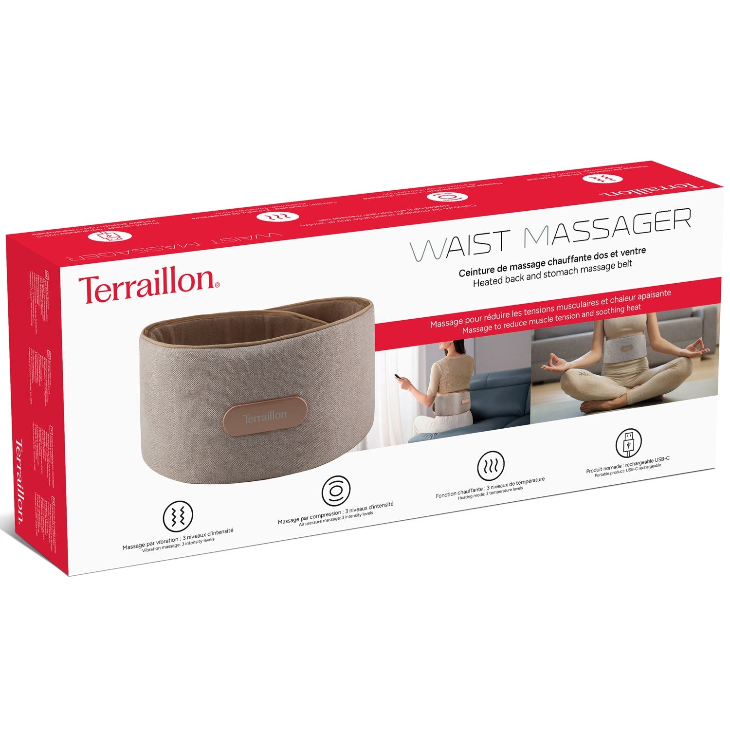 Heating belt rechargeable, 2 massage modes & heating function