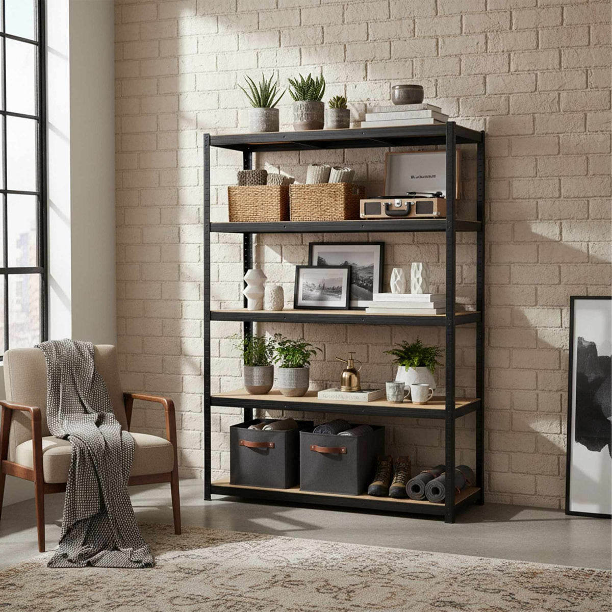 Heavy-Duty 5-Shelf Rack, Adjustable, Black