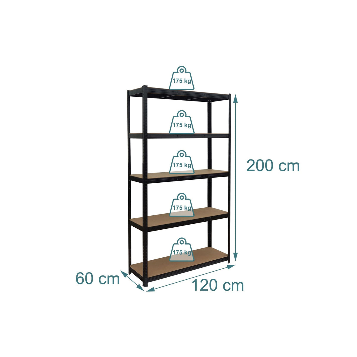 Heavy-Duty 5-Shelf Rack, Adjustable, Black