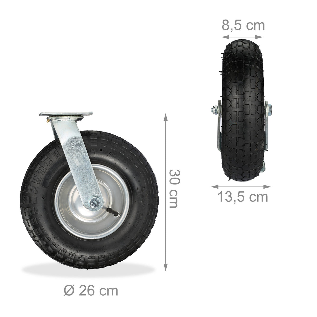 Heavy-Duty Castor Set with Pneumatic Tyres, 2 Fixed + 2 Swivel