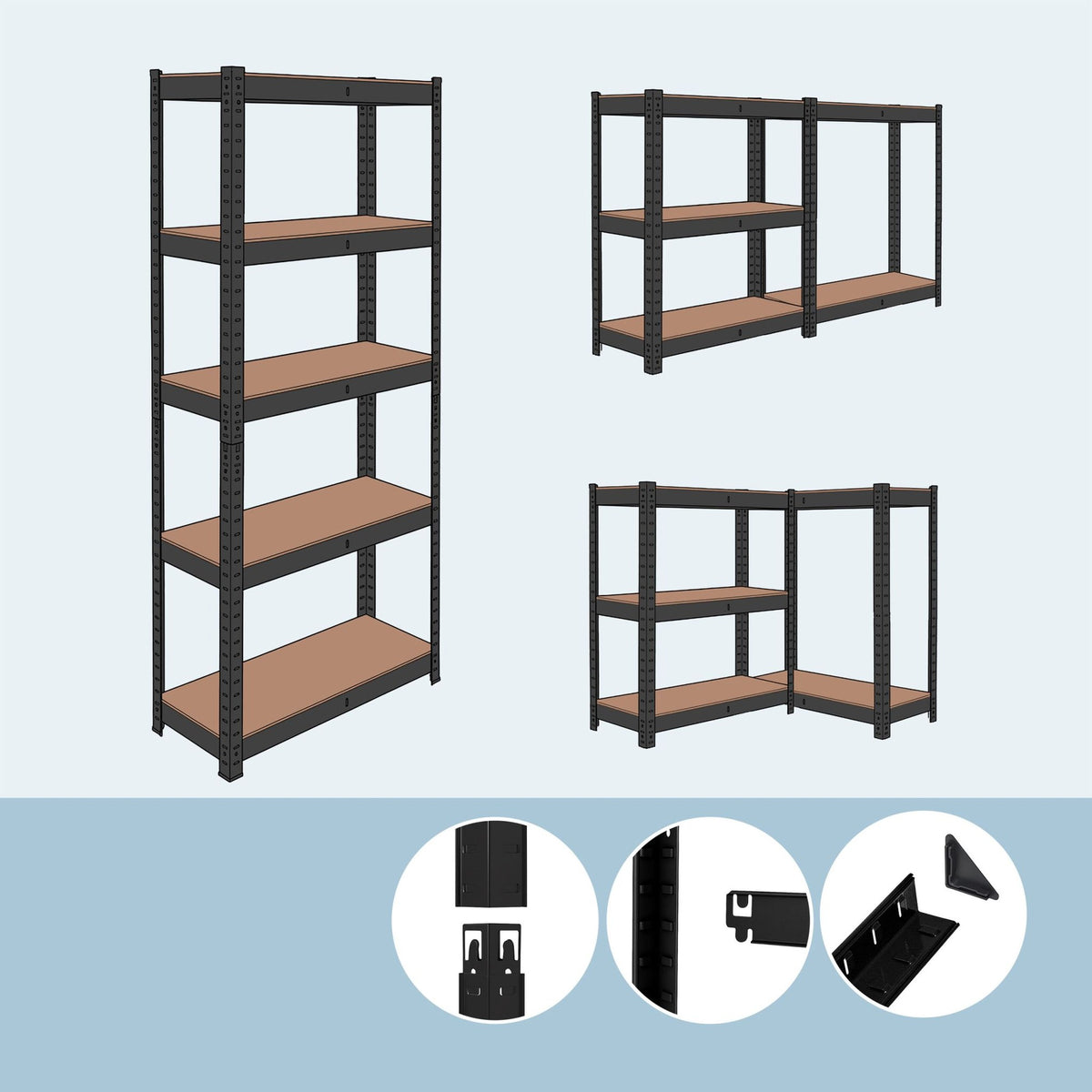 Heavy-Duty Metal Shelving Unit, 5 Wood-Effect Shelves