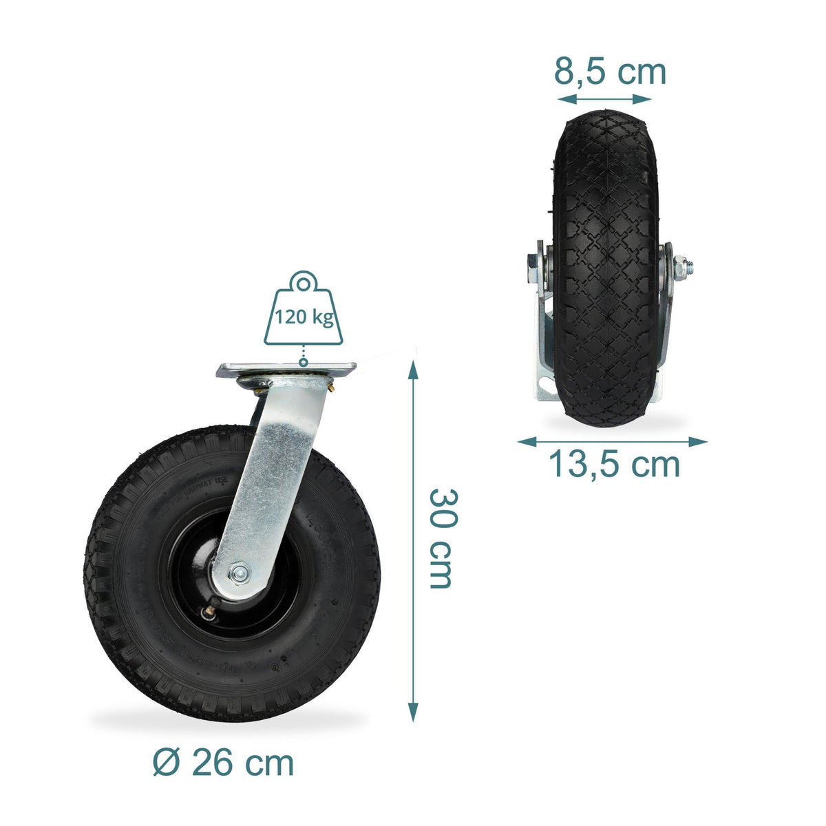 Heavy-Duty Pneumatic Castor Set for Transport Trolleys