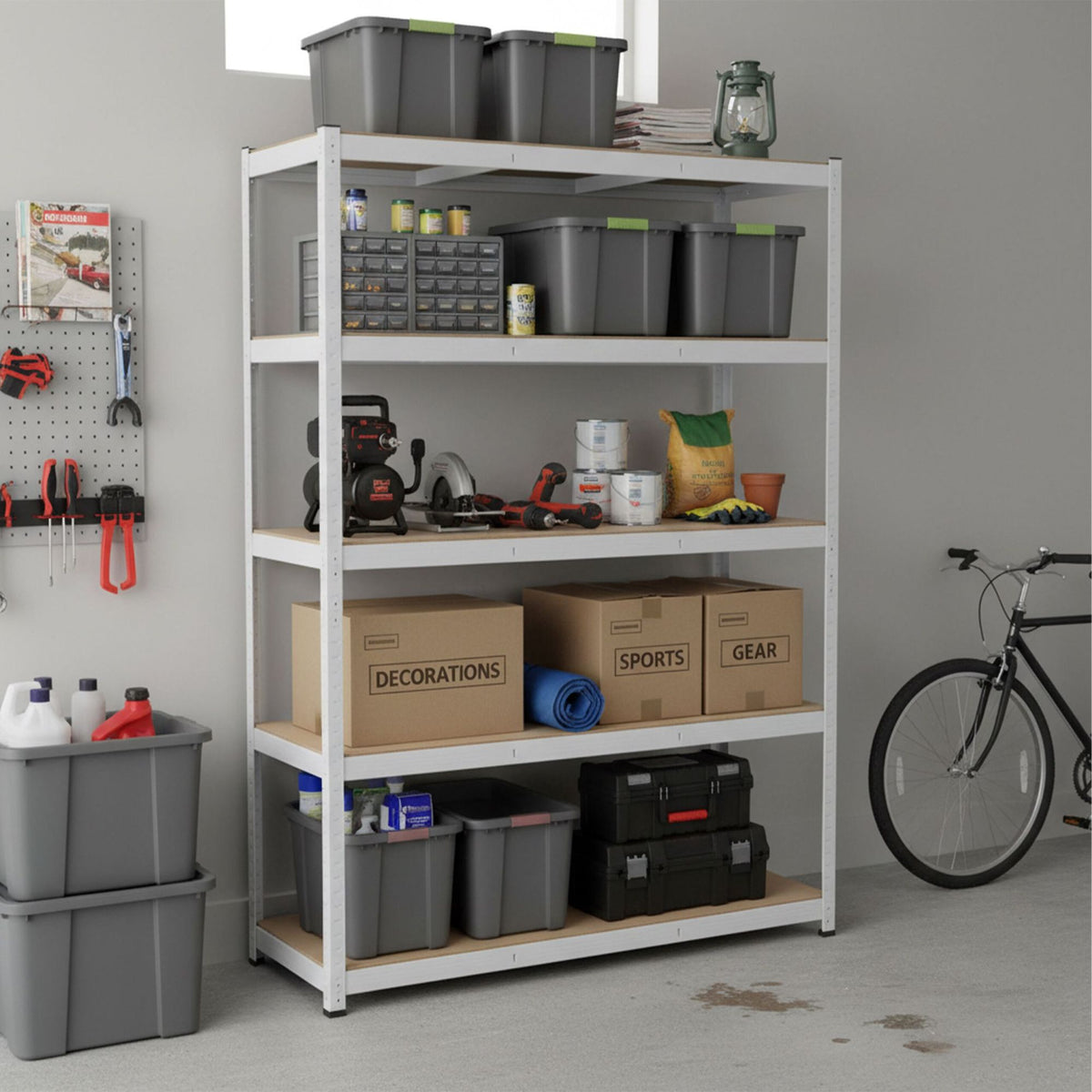 Heavy-Duty Steel Shelving Unit, 5 Adjustable Tiers