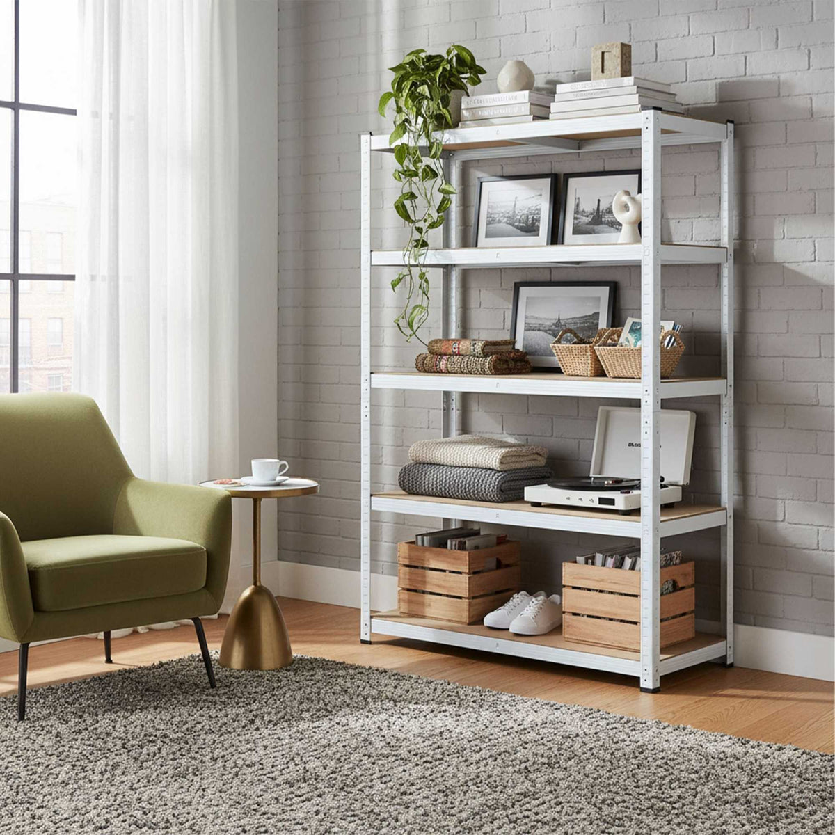 Heavy-Duty Steel Shelving Unit, 5 Adjustable Tiers