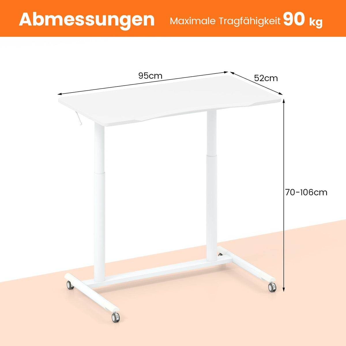 Height-Adjustable C-Shaped Desk with Wheels, 70-106 cm