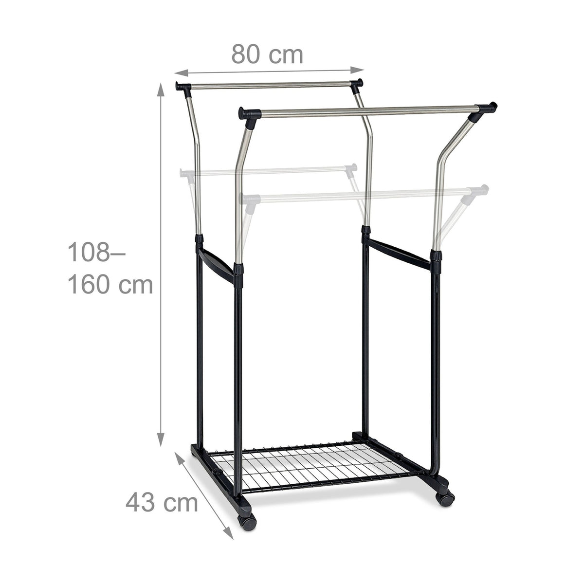 Height-Adjustable Clothes Rack with 2 Rails and Wheels