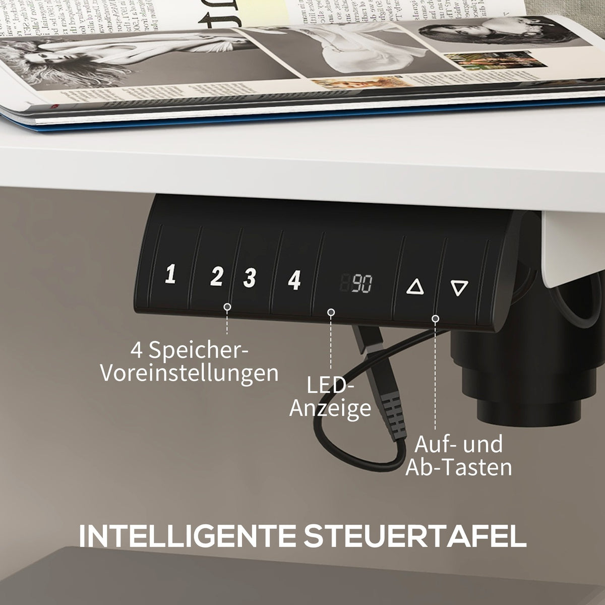 Height-Adjustable Desk 140X70Cm Electric Computer Desk 4 Memory Ergonomic Seat Standing Desk Hook Anti-Collision White