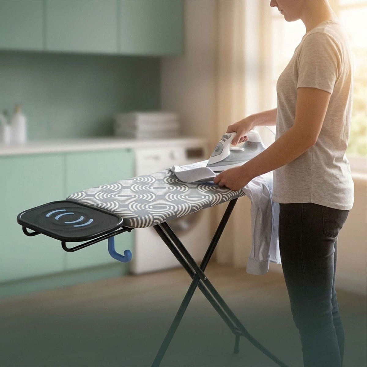Height-Adjustable Ironing Board, 122x38 cm, Iron Rest