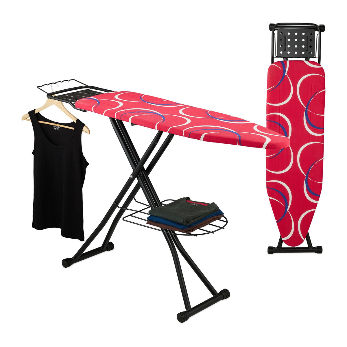 Height-Adjustable Ironing Board with Garment Racks