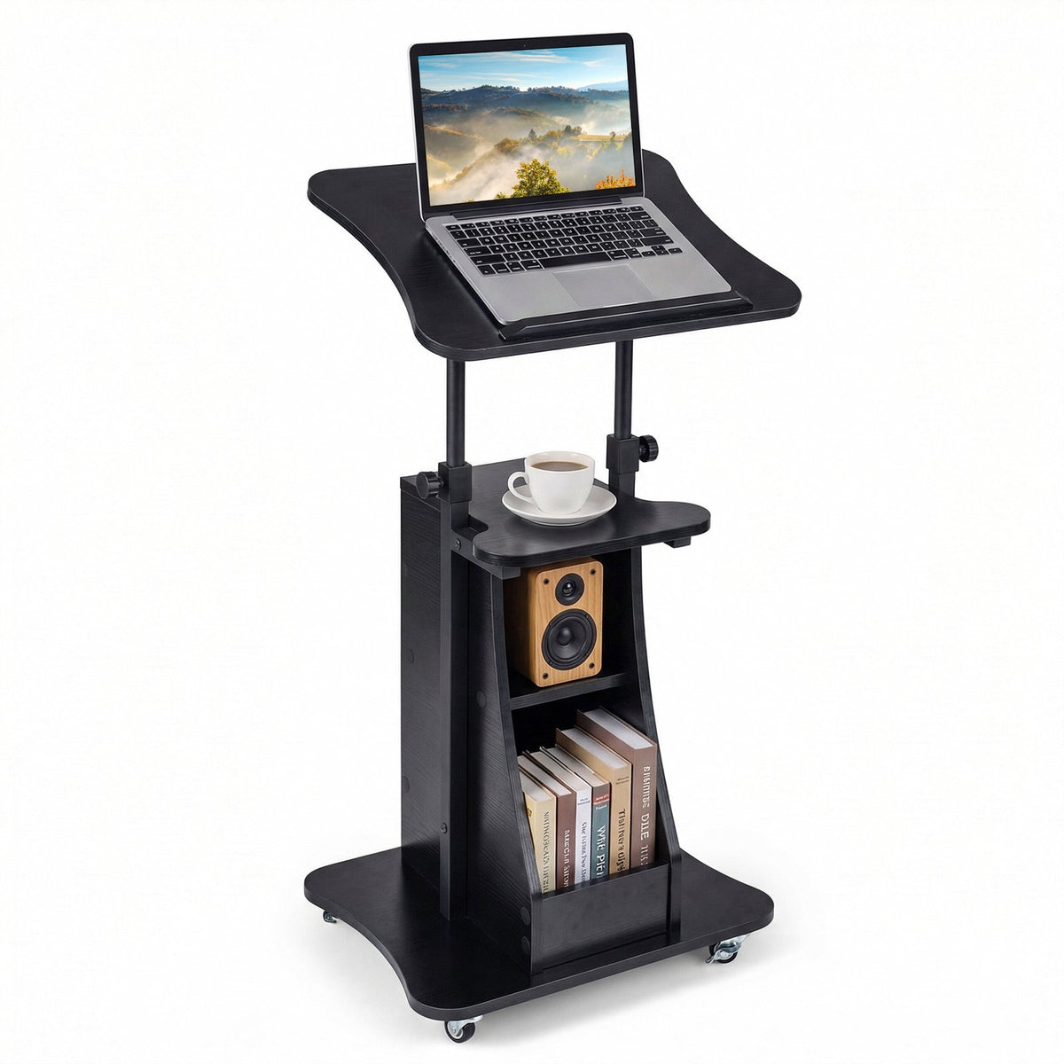 Height-Adjustable Mobile Lectern with Tilting Top, Black