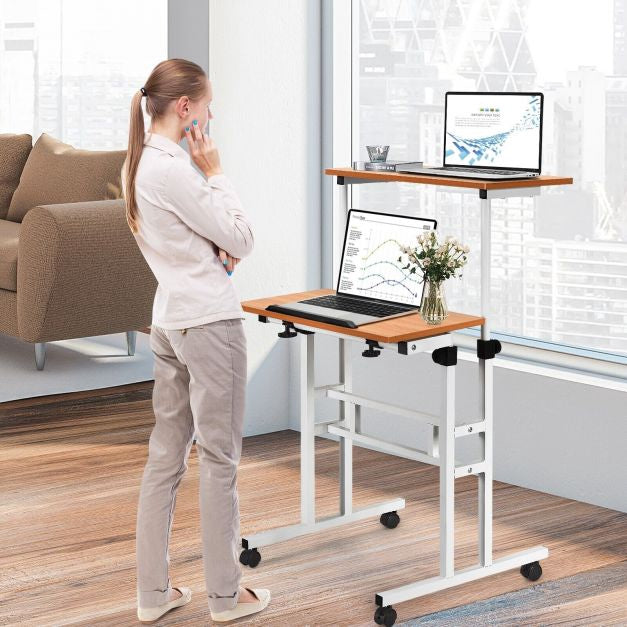 Height-Adjustable Mobile Standing Desk, Tilt Top, Wheels