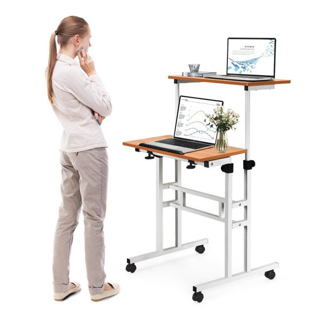 Height-Adjustable Mobile Standing Desk, Tilt Top, Wheels