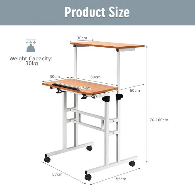 Height-Adjustable Mobile Standing Desk, Tilt Top, Wheels