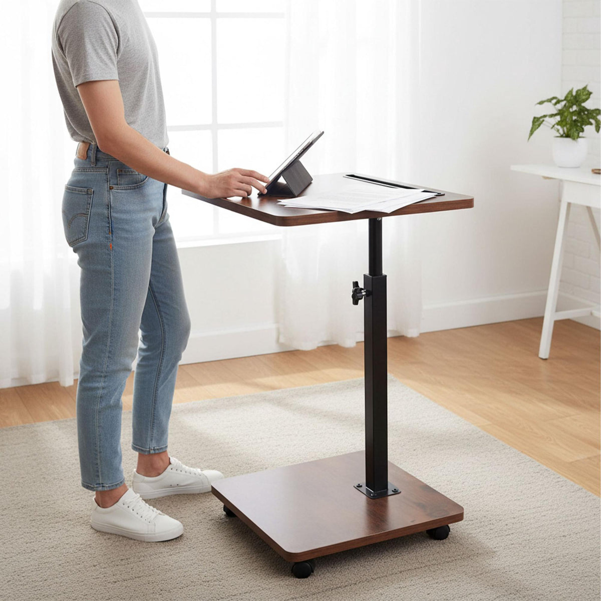 Height-Adjustable Side Table with Tablet Holder