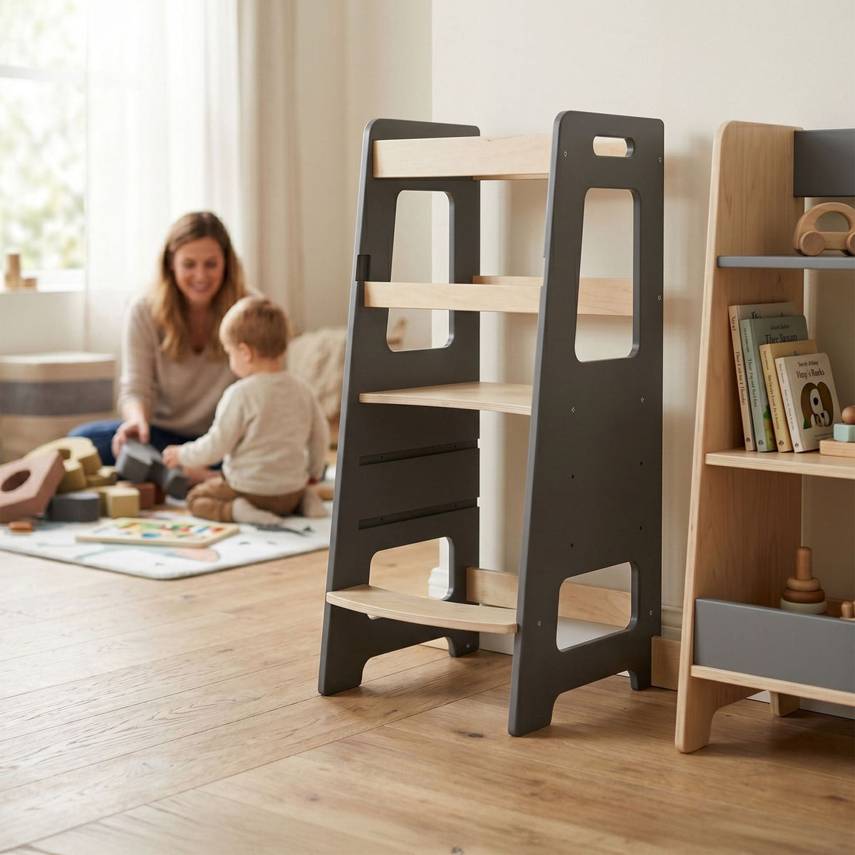 Height-Adjustable Toddler Learning Tower, MDF Wood