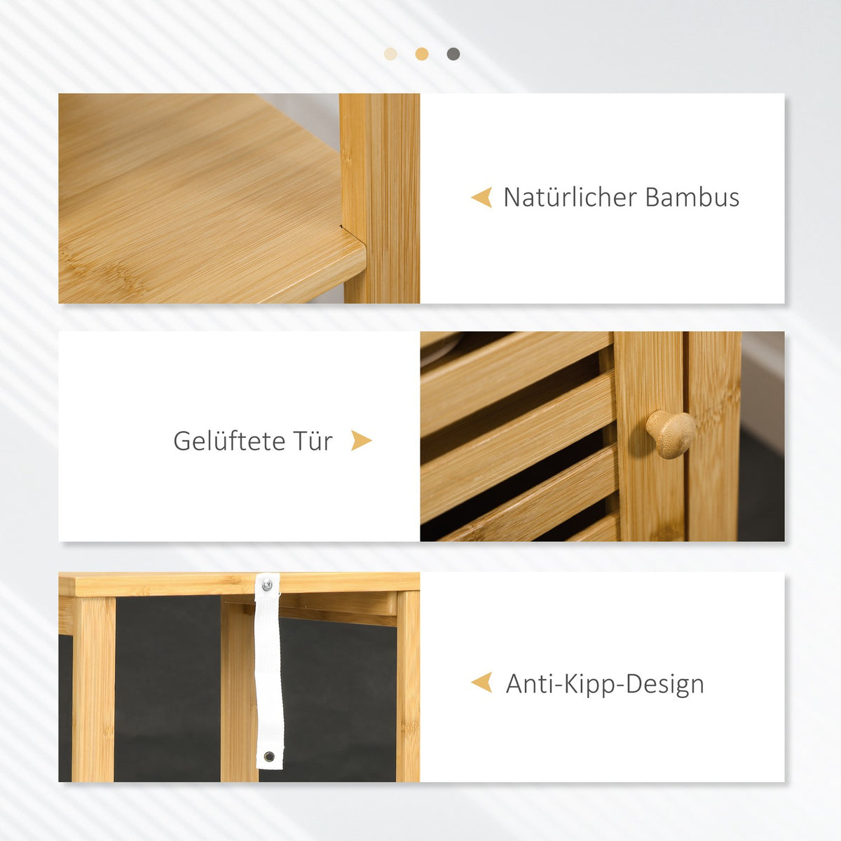 Height-adjustable bathroom cabinet, bathroom cabinet made of bamboo, bathroom furniture with cabinet, two open shelves, for bathroom, approx. 33 x 30 x 120 cm natural wood