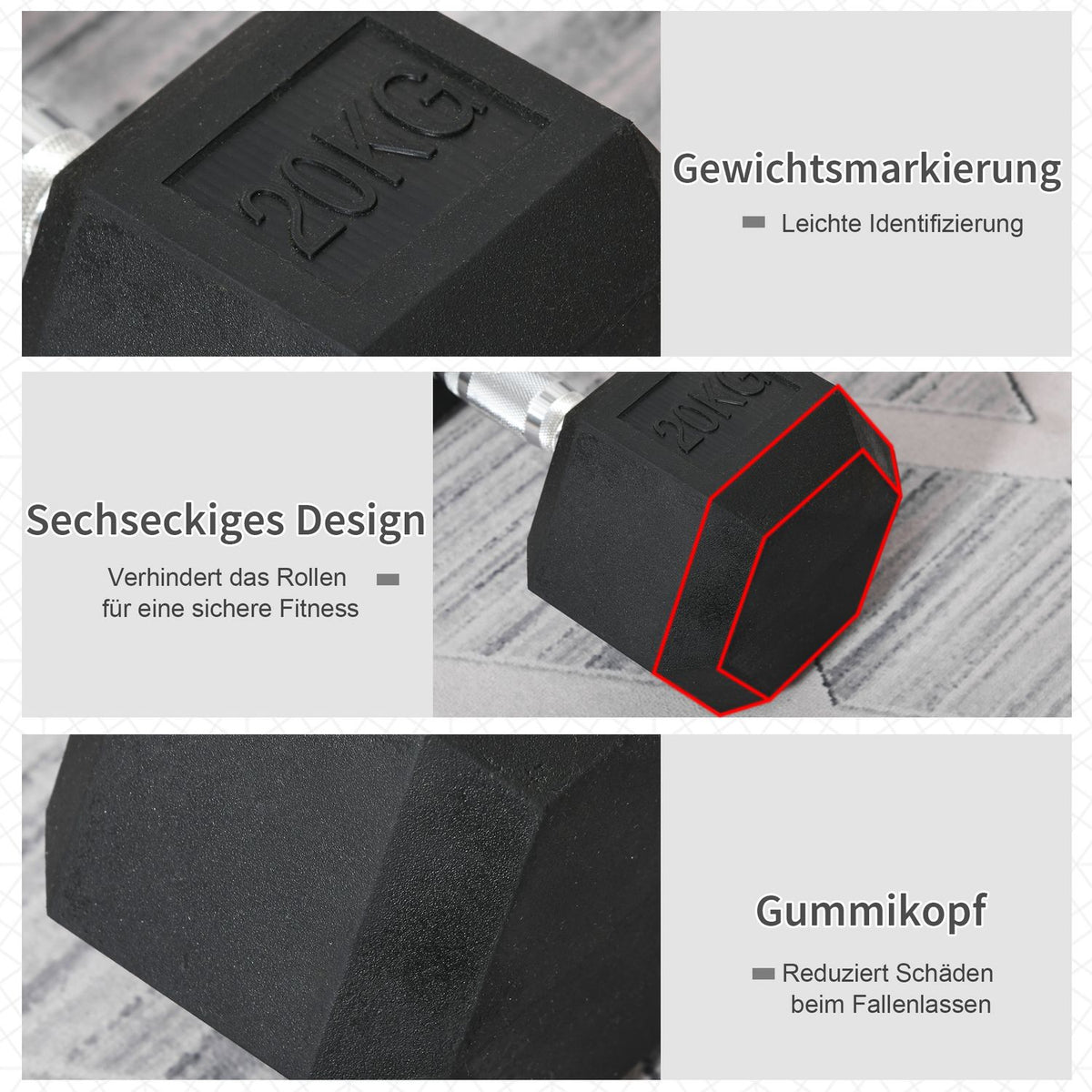 Hexagon Dumbbell, 20 Kg, Cast Iron With Rubber Cover, Black