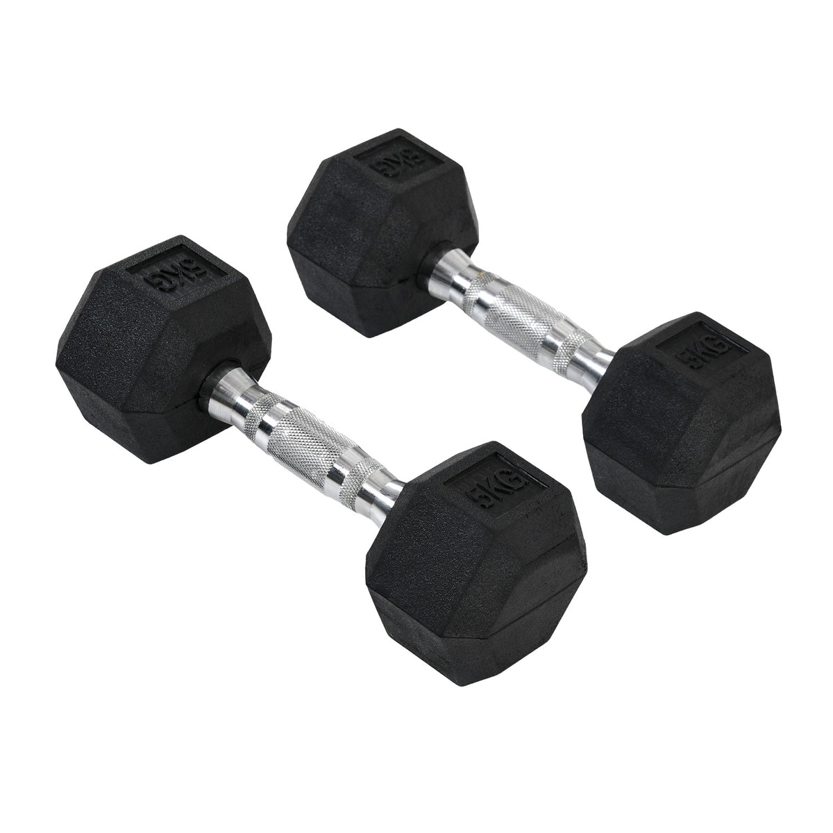 Hexagon Dumbbells Set Of 2, 2X5 Kg, Cast Iron With Rubber Cover, Black