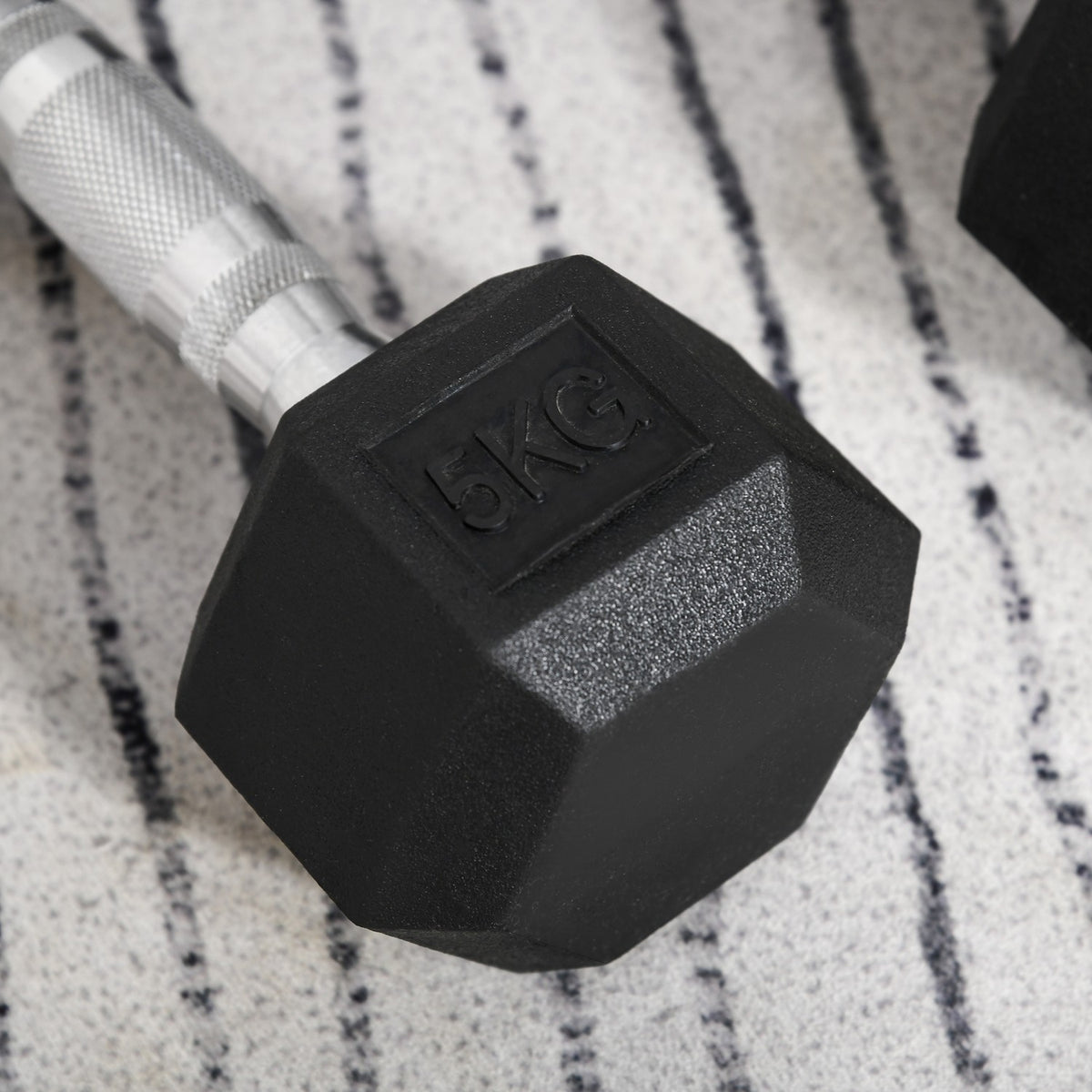 Hexagon Dumbbells Set Of 2, 2X5 Kg, Cast Iron With Rubber Cover, Black
