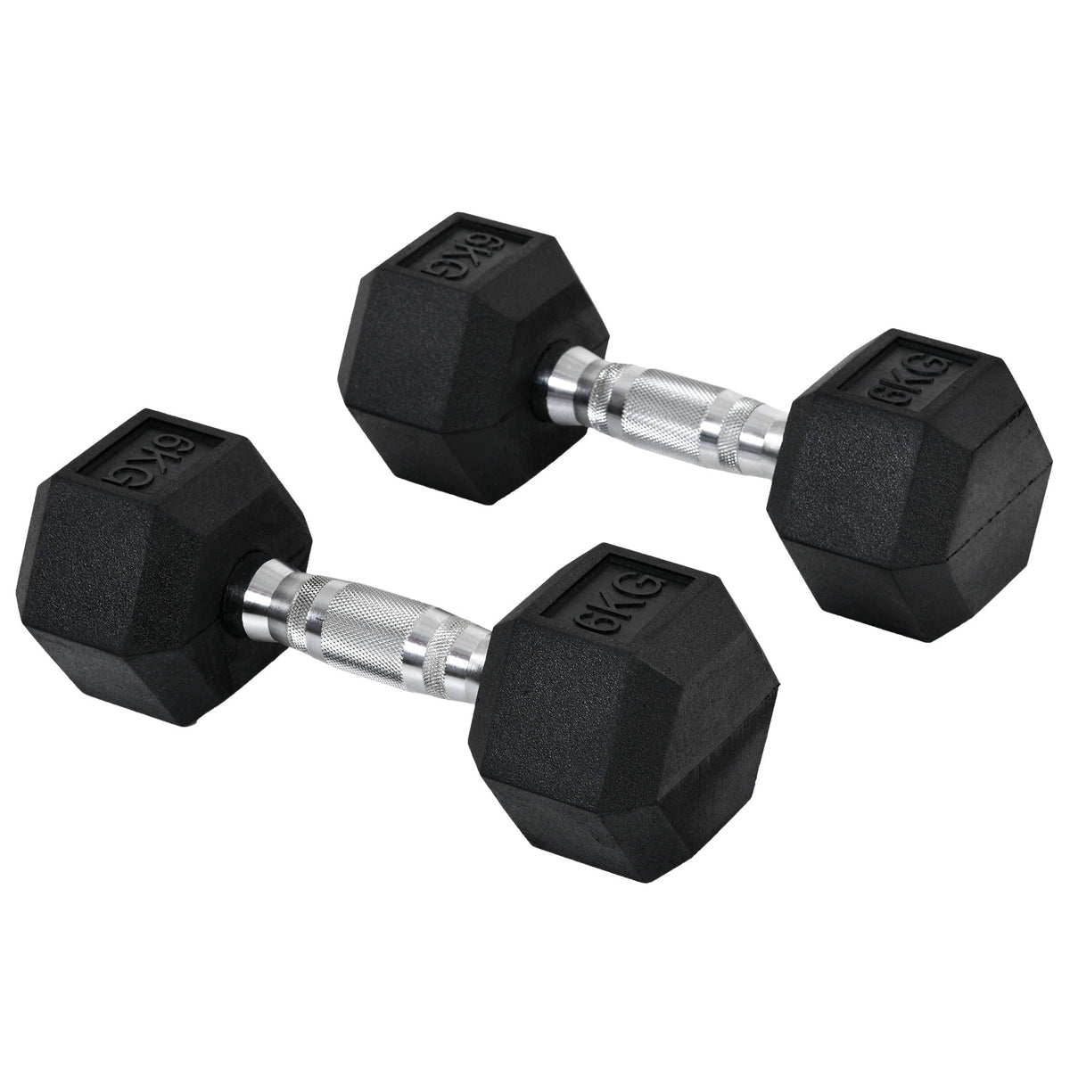Hexagon Dumbbells Set Of 2, 2X6 Kg, Cast Iron With Rubber Cover, Black