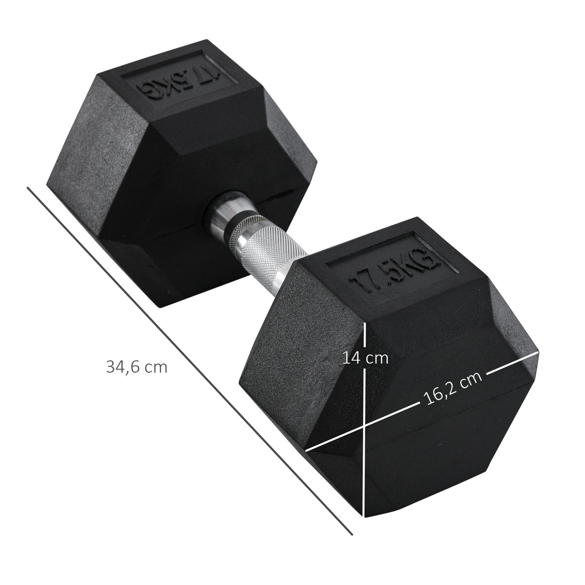 Hexagon Rubber Dumbbells 17.5Kg Cast Iron Strength Training Black
