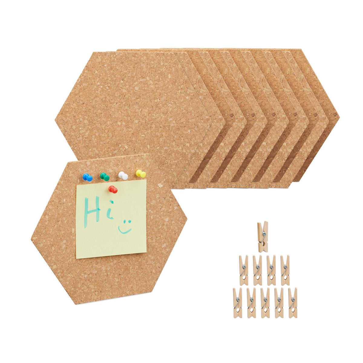 Hexagonal pegboards in cork, set of 14
