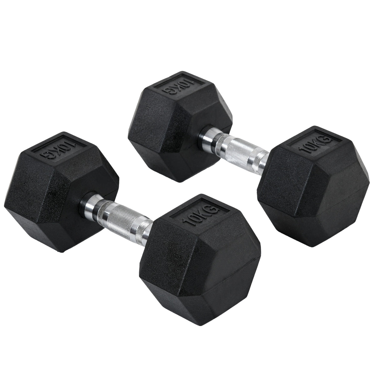 Hexagon dumbbells set of 2 2x10kg cast iron rubber cover black