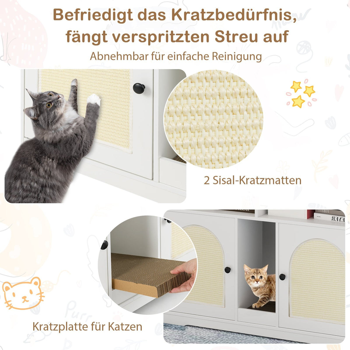 Hidden Cat Litter Cabinet with Storage for 2 Cats, White