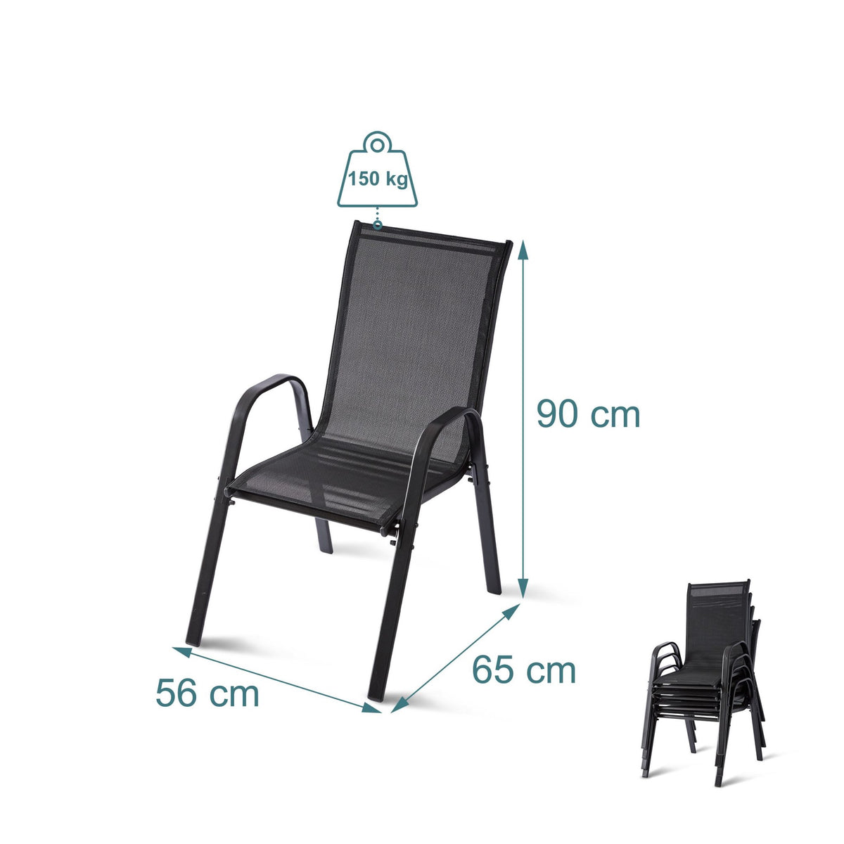 High-Back Stackable Garden Chairs, Breathable Fabric
