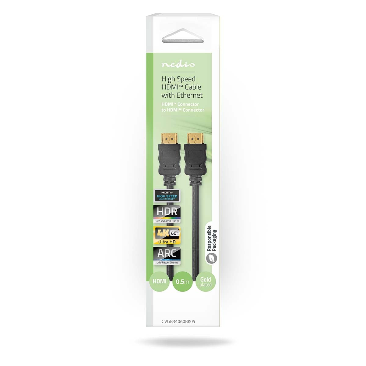 High Speed HDMI™ Cable with Ethernet | HDMI™ Connector | HDMI™ Connector | 4K@60Hz | ARC | 18 Gbps | 0.50 m | Round | PVC | Black | Box