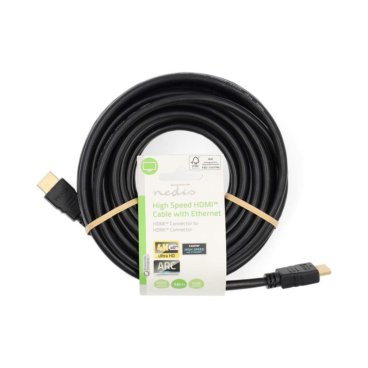 High Speed HDMI™ Cable with Ethernet | HDMI™ Connector | HDMI™ Connector | 4K@60Hz | ARC | 18 Gbps | 10.0 m | Round | PVC | Black | Label