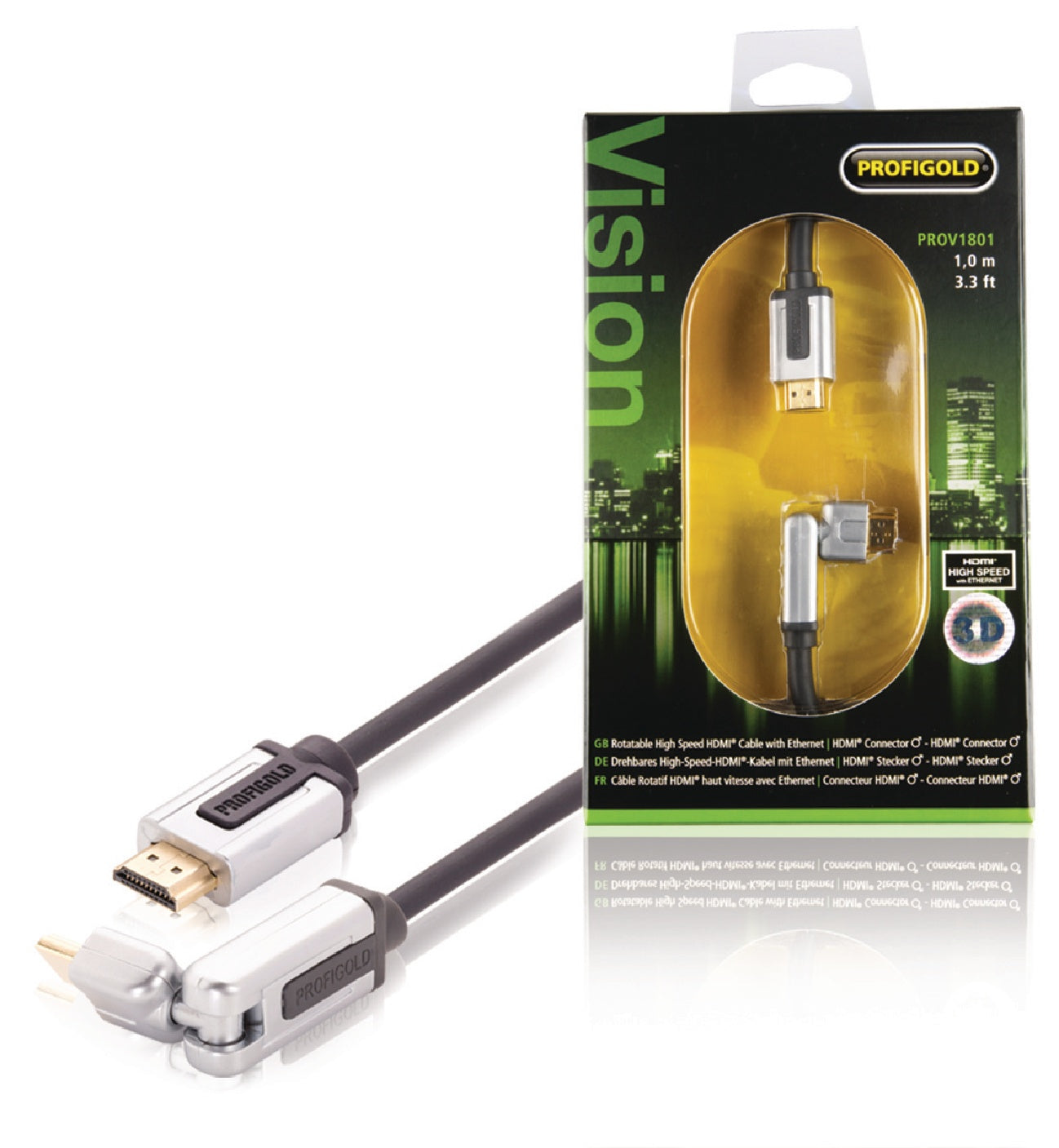 High Speed HDMI Cable with Ethernet HDMI Connector - HDMI Connector Rotatable 1.00 m Black